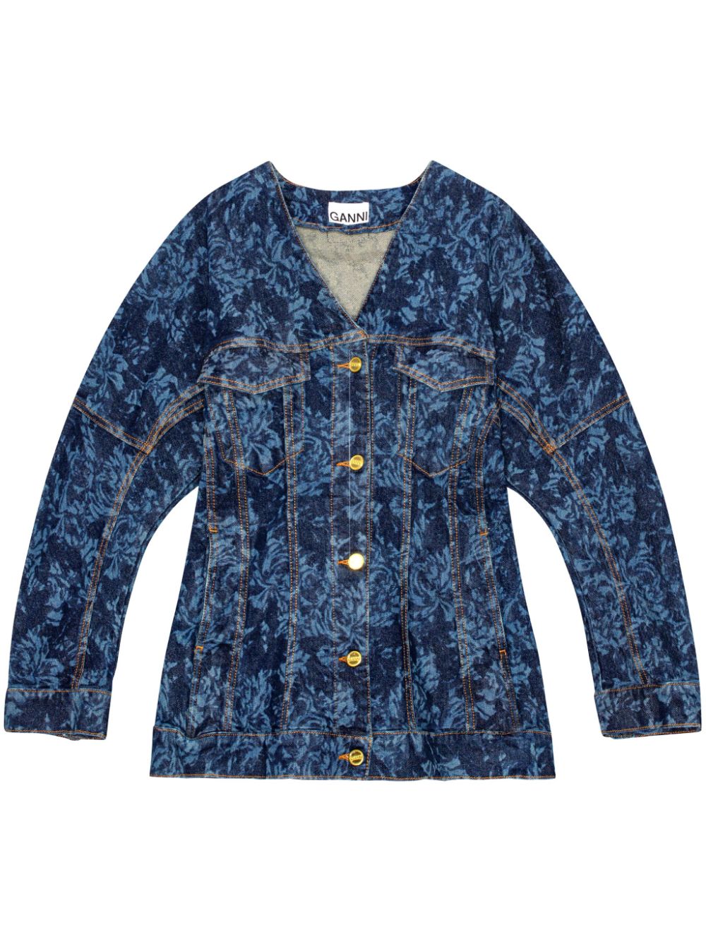 GANNI Jeansjacke mit Blumen-Print - Blau von GANNI