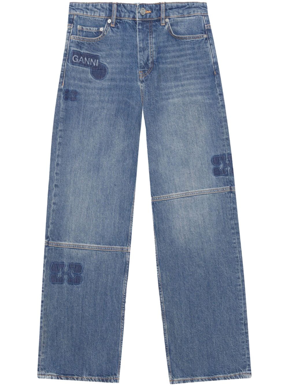 GANNI Patch Izey Straight-Leg-Jeans - Blau von GANNI