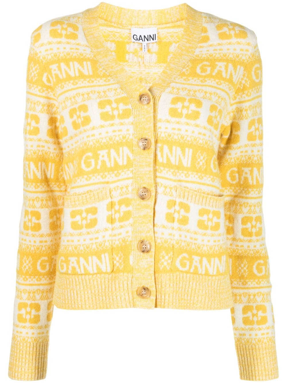 GANNI Cardigan mit V-Ausschnitt - Gelb von GANNI