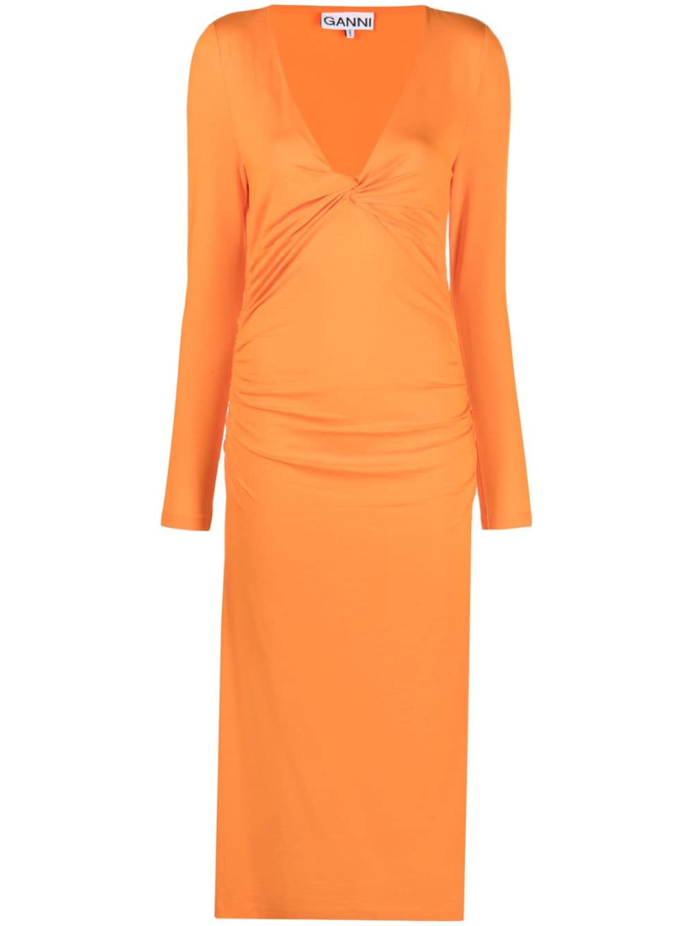 GANNI Langärmeliges Kleid mit V-Ausschnitt - Orange von GANNI