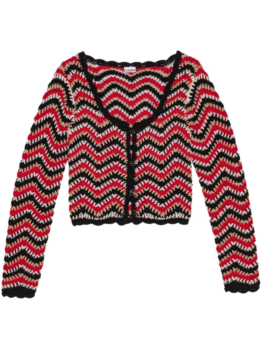 GANNI Gehäkelter Cropped-Cardigan aus Bio-Baumwolle - Rot von GANNI