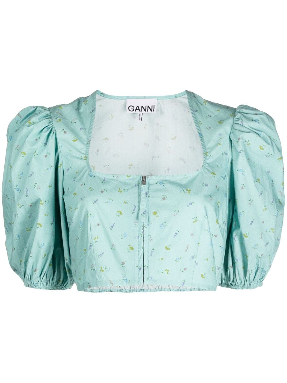 GANNI Cropped-Bluse mit Blumen-Print - Grün von GANNI