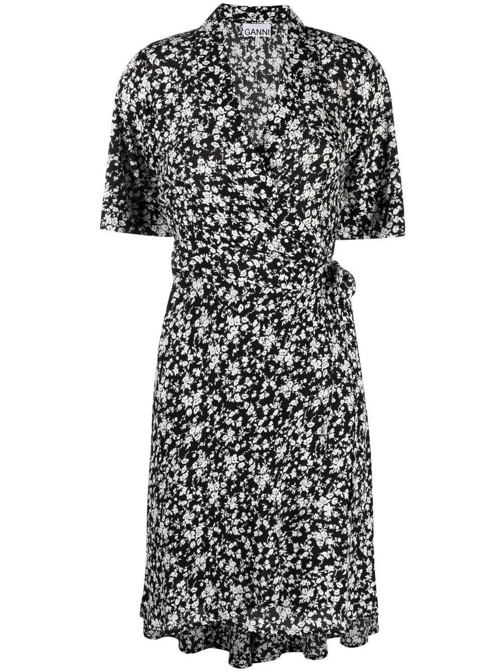 GANNI Wickelkleid mit Blumen-Print - Schwarz von GANNI