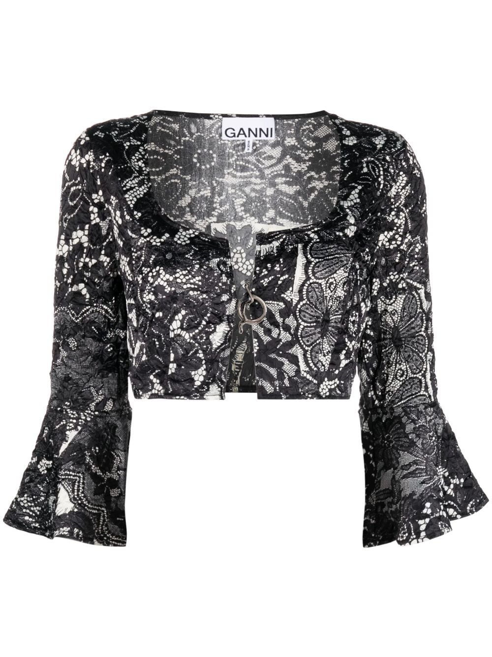 GANNI Cropped-Bluse mit Print - Schwarz von GANNI