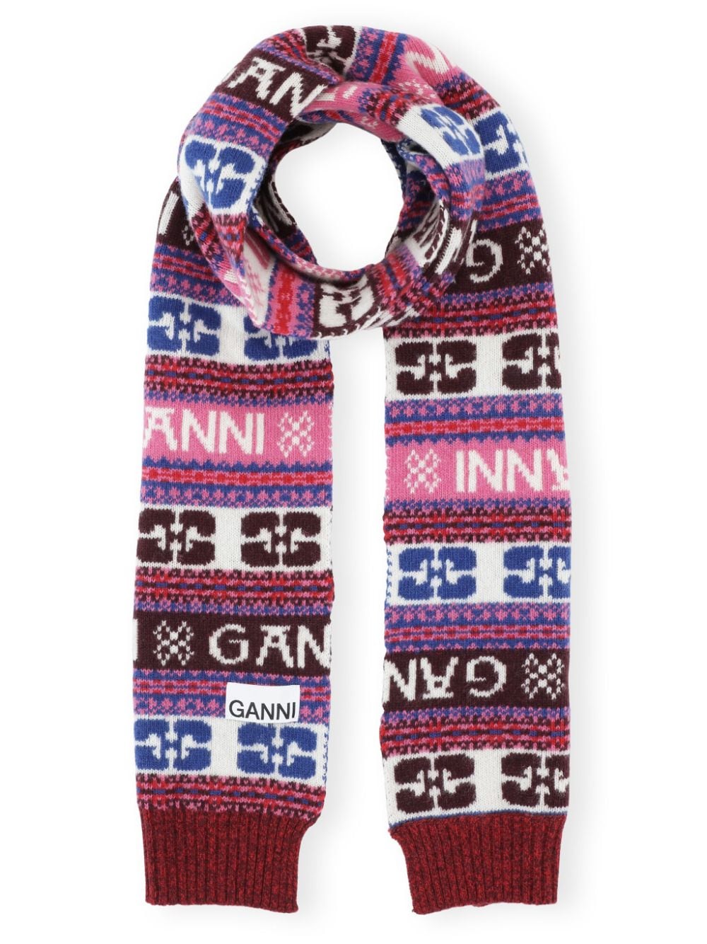 GANNI Intarsien-Schal mit Logo-Applikation - Rot von GANNI
