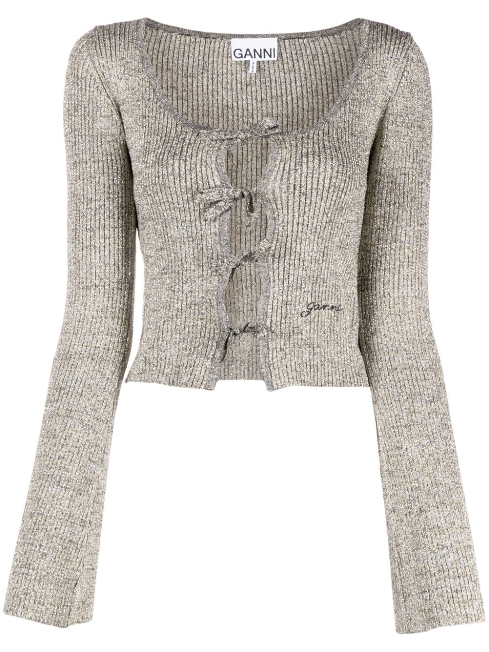 GANNI Cardigan mit Logo-Stickerei - Silber von GANNI