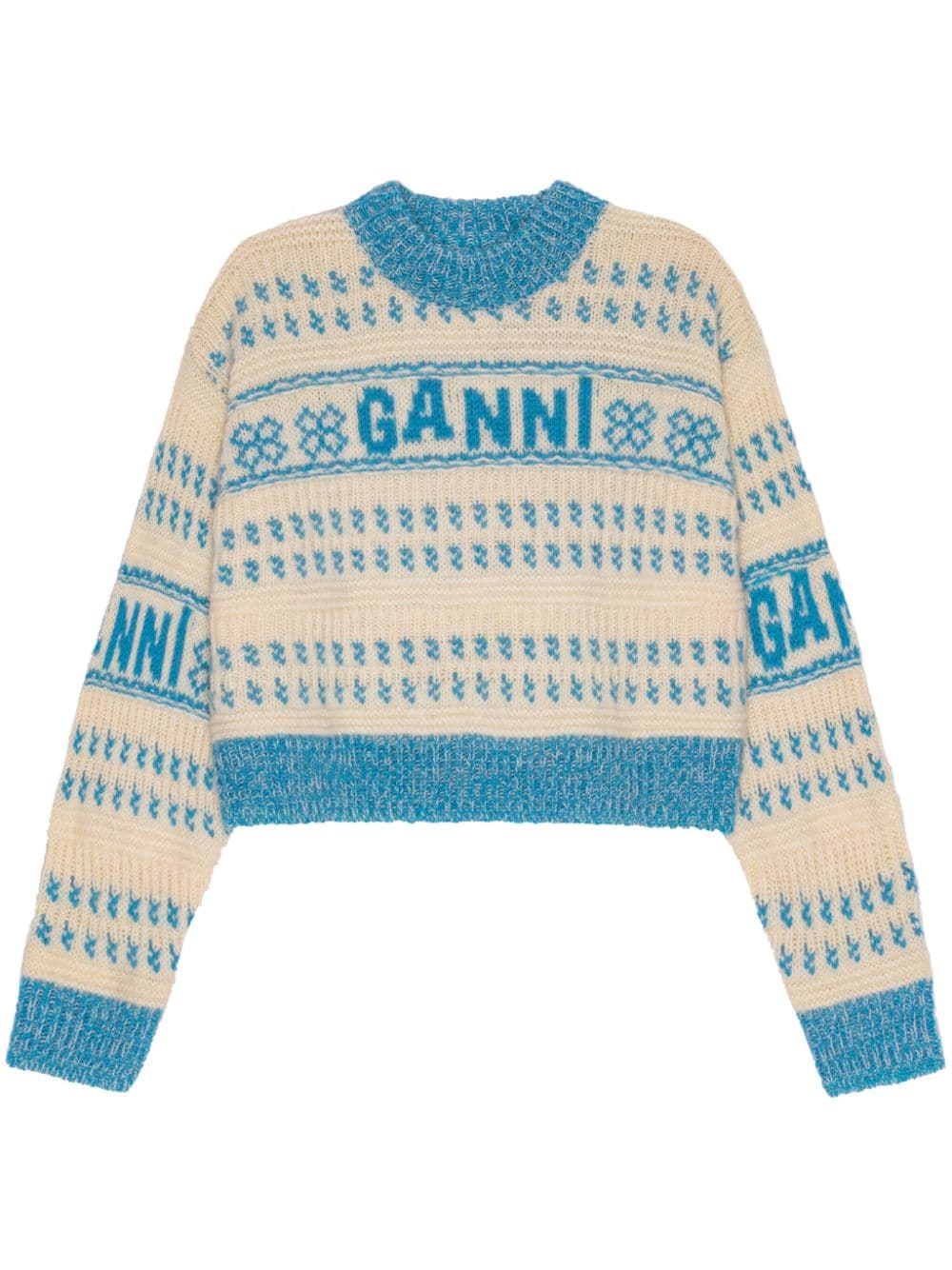 GANNI Pullover aus Bio-Baumwolle mit Intarsien-Logo - Blau von GANNI