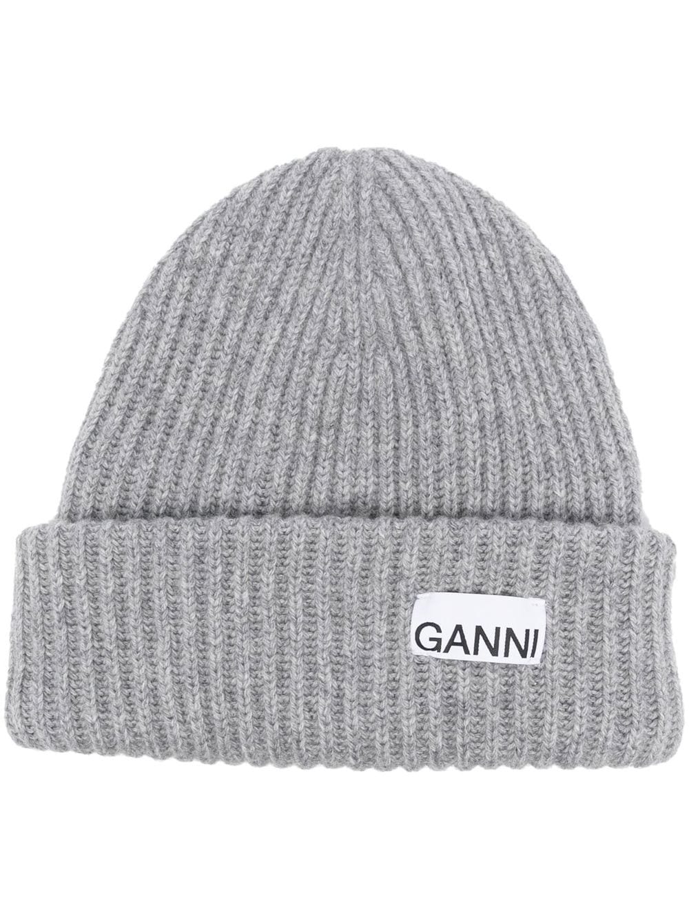 GANNI Gerippte Beanie mit Logo - Grau von GANNI