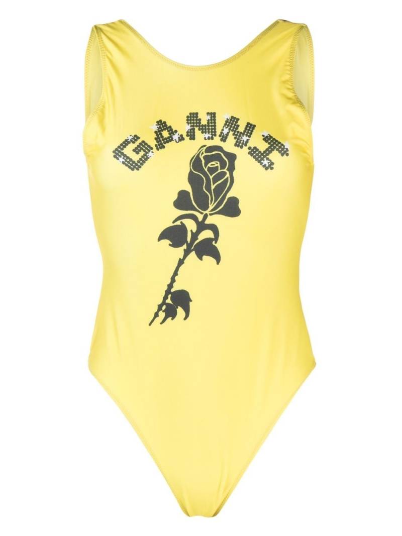 GANNI Badeanzug mit Logo-Print - Gelb von GANNI