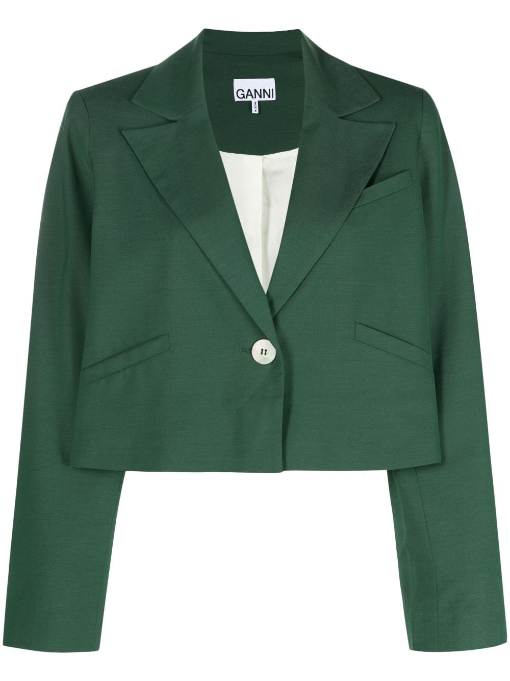 GANNI Einreihiger Cropped-Blazer - Grün von GANNI