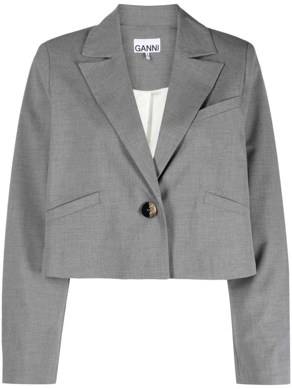 GANNI Einreihiger Cropped-Blazer - Grau von GANNI