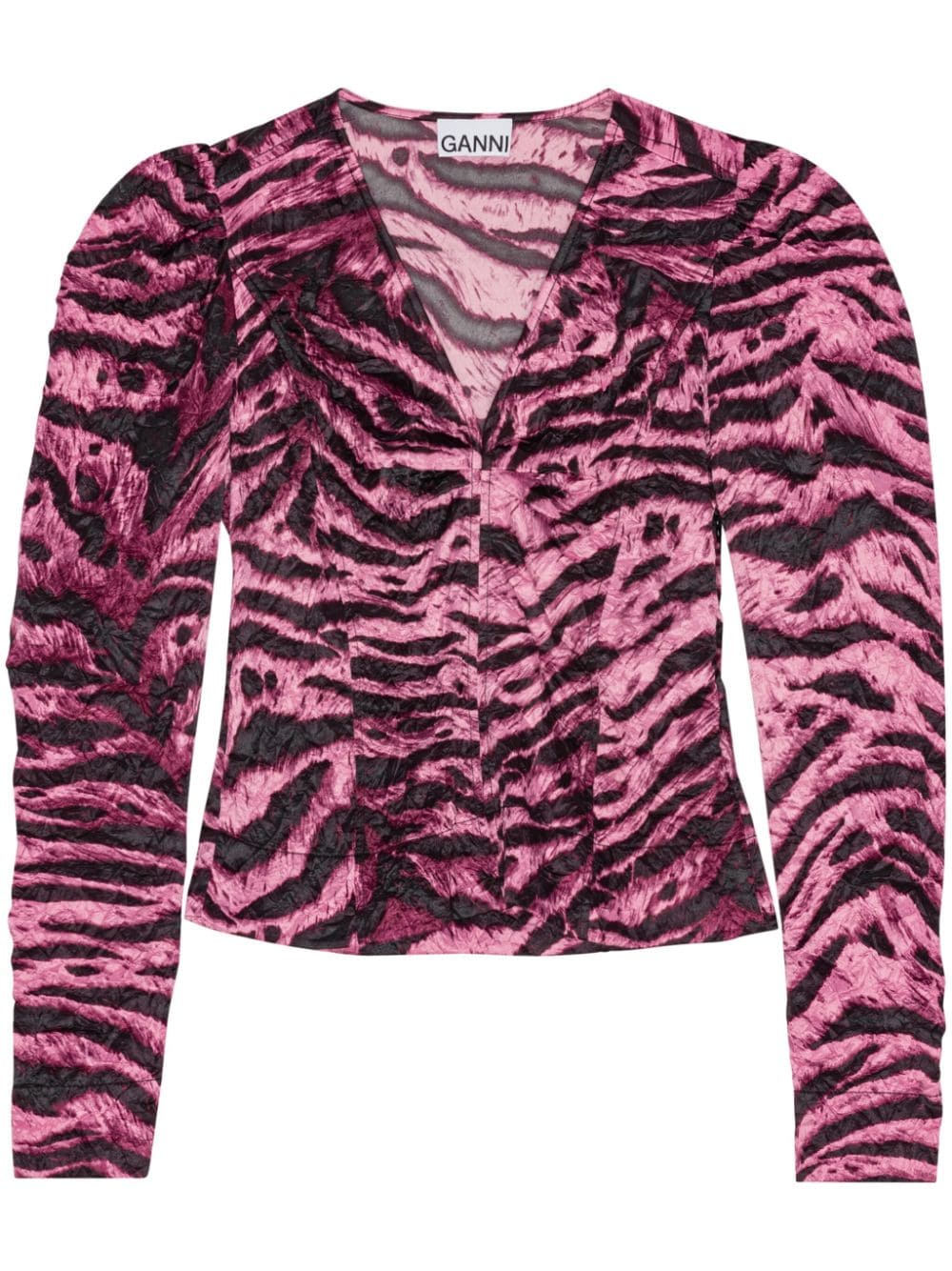 GANNI Bluse in Knitteroptik mit Tiger-Print - Rosa von GANNI