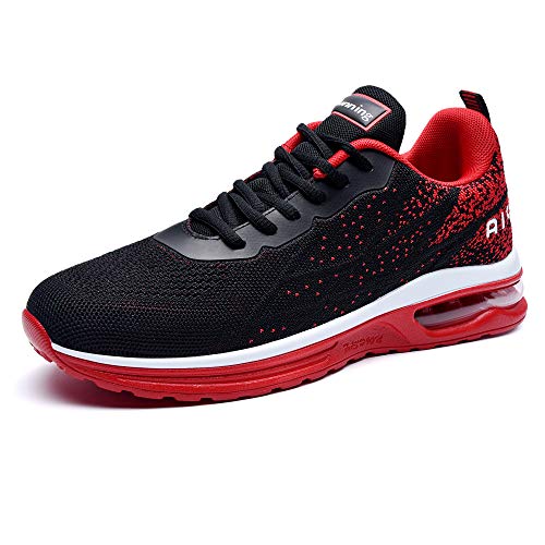 GANNOU Air Laufschuhe Herren Sneaker Running Schuhe Sportschuhe Turnschuhe mit Dämpfung für Jogging Gym Walking Schwarz Rot Größe 47 von GANNOU