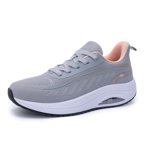 GANNOU Walkingschuhe Damen Arch Support Shoes Laufschuhe Sneakers Sportschuhe Turnschuhe Grau Rosa Größe 39 EU von GANNOU