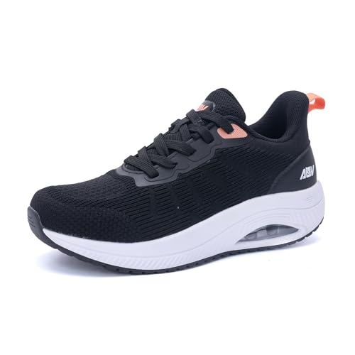 GANNOU Walkingschuhe Damen Orthopädische Arch Support Laufschuhe Sneakers für Plantarfasziitis Schwarz 40 EU von GANNOU