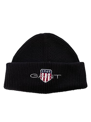 GANT Unisex Archive Shield Cotton Beanie-Mütze, Schwarz, Einheitsgröße EU von GANT