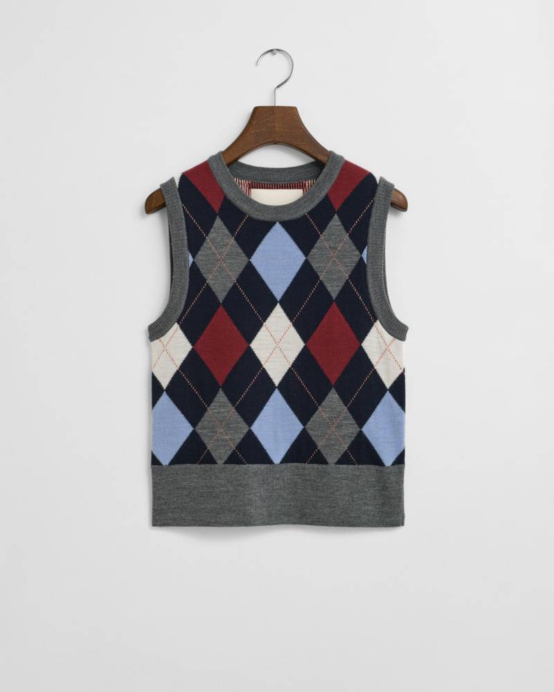 GANT - Argyle Pullunder mit Rundhalsausschnitt charcoal melange - Gr. - S von GANT