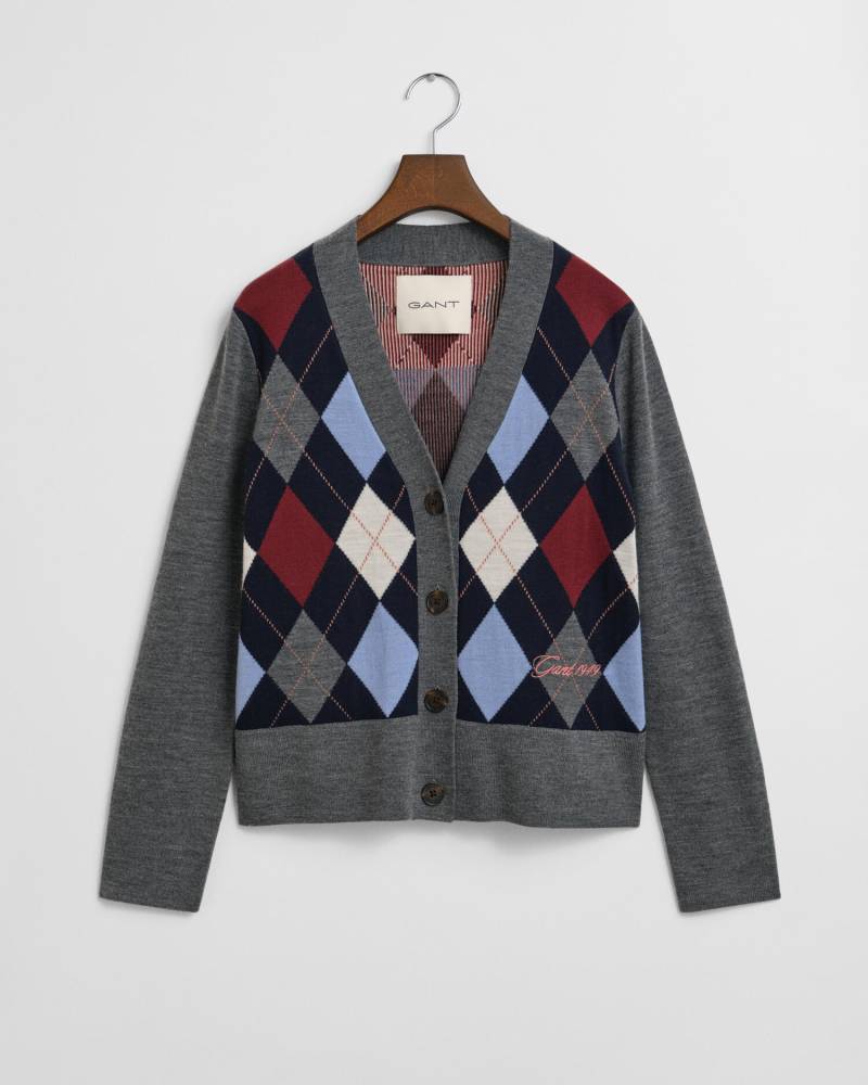GANT - Argyle V-Neck Strickjacke charcoal melange - Gr. - M von GANT