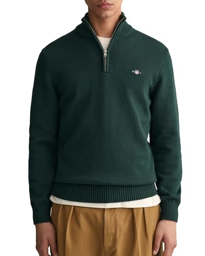 GANT Herren Casual Cotton Halfzip Pullover, Tartan Green, Large von GANT