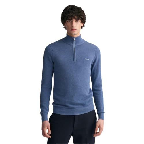 GANT Herren Cotton Pique Halfzip Pullover, Denim Blue Mel, L EU von GANT