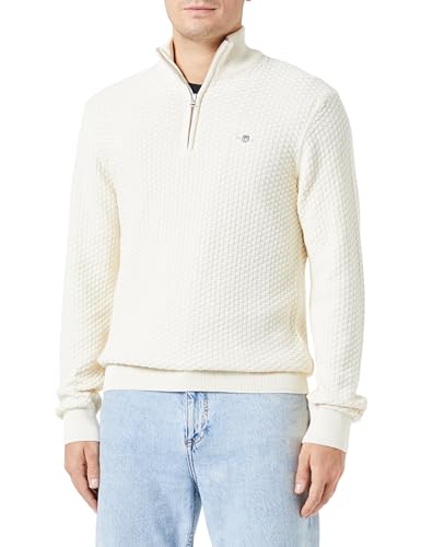 GANT Herren Cotton Texture Halfzip Pullover, Cream, L EU von GANT