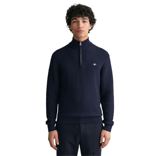 GANT Herren Cotton Texture Halfzip Pullover, Evening Blue, L EU von GANT