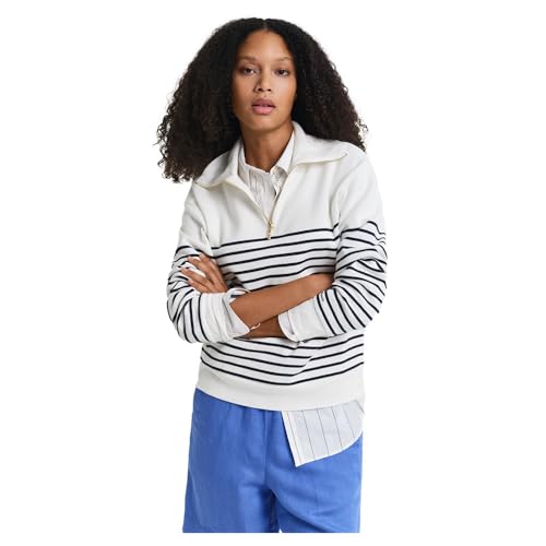 GANT Damen Breton Rib Half Zip Sweat Sweatshirt, Eggshell, XS von GANT