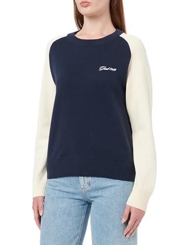 GANT Damen Color Blocked Cotton C-Neck Pullover, Evening Blue, 3XL von GANT