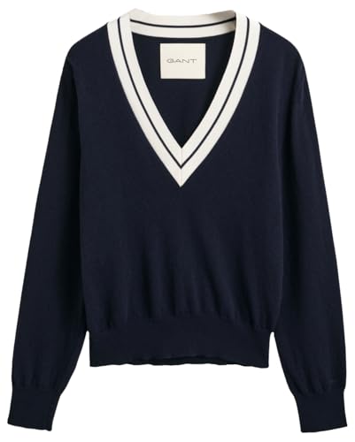 GANT Damen Contrast V-Neck Pullover, Evening Blue, L EU von GANT