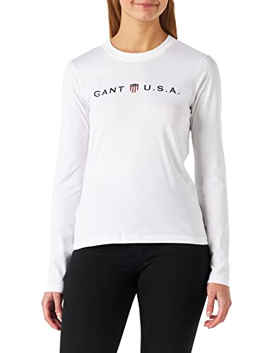 GANT Damen D1 Shield LS T-Shirt Banner Logo Langarmshirt, White, S von GANT