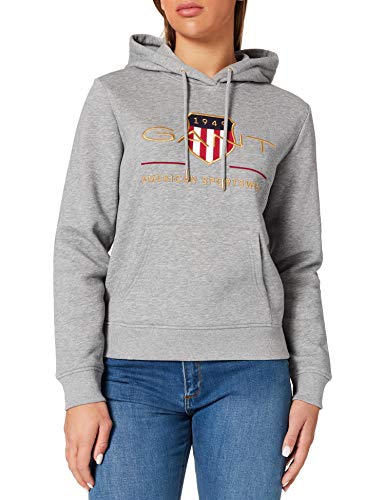 GANT Damen Shield Sweat Hoodie ARCHIV Logo Kapuzenpullover, Grey Melange, XL von GANT