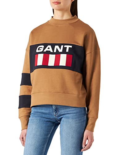 GANT Damen D2 Retro Logo Block C-Neck Pullover, Roasted Walnut, XS von GANT