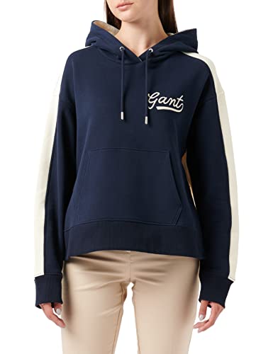 GANT Damen D2. Color Block Hoodie Kapuzenpullover, Evening Blue, XS von GANT