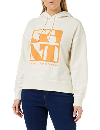 GANT Damen D2. Quadrat Logo Hoodie Kapuzenpullover, Eggshell, S von GANT
