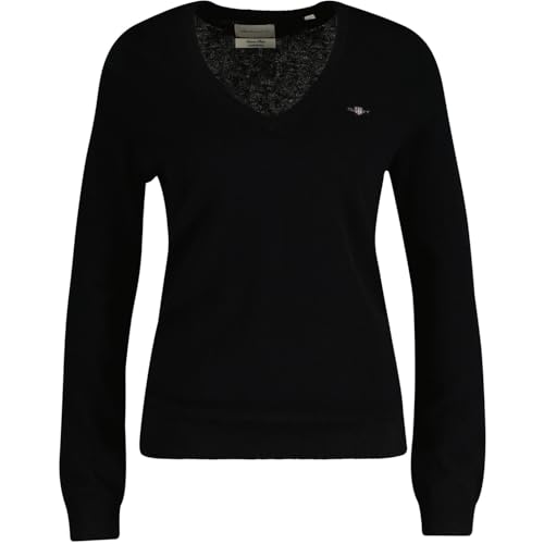 GANT Damen Extrafine Lambswool V-Neck Pullover, Black, 36 von GANT