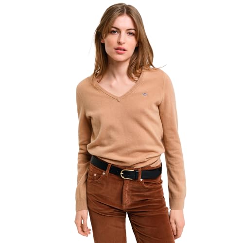 GANT Damen Extrafine Lambswool V-Neck Pullover, Caramel BEIGE, 38 von GANT