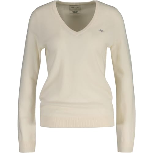 GANT Damen Extrafine Lambswool V-Neck Pullover, Cream, XS von GANT