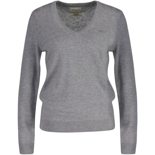 GANT Damen Extrafine Lambswool V-Neck Pullover, Grey Melange, 36 von GANT