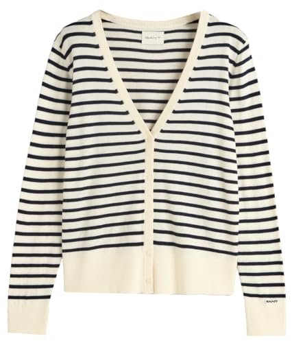 GANT Damen FINE Knit Striped Cardigan Strickjacke, Cream, L von GANT