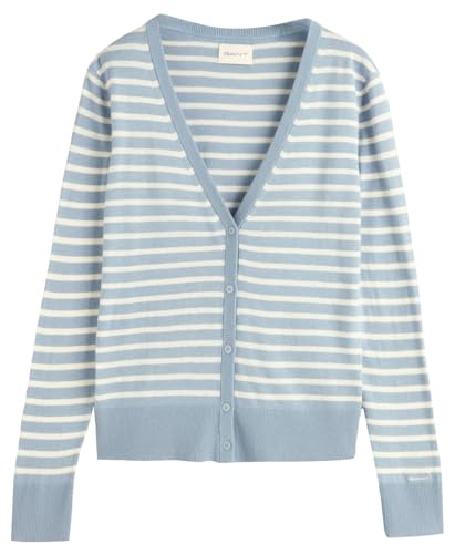 GANT Damen FINE Knit Striped Cardigan Strickjacke, Dove Blue, L von GANT