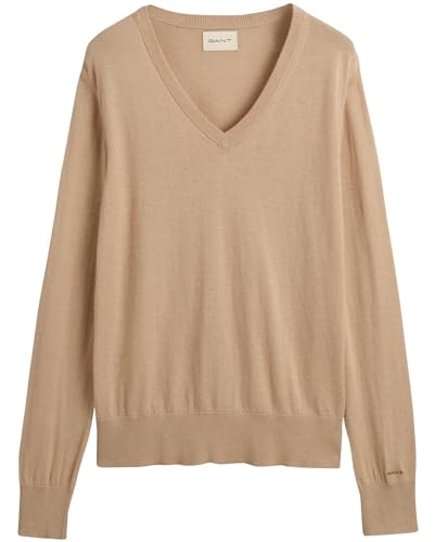 GANT Damen FINE Knit V-Neck Pullover, Dry Sand, L von GANT