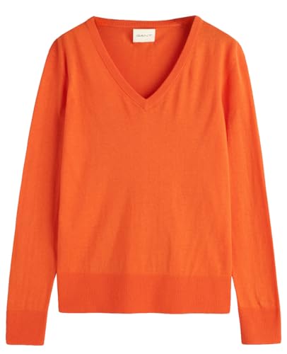 GANT Damen FINE Knit V-Neck Pullover, Pumpkin ORANGE, L von GANT