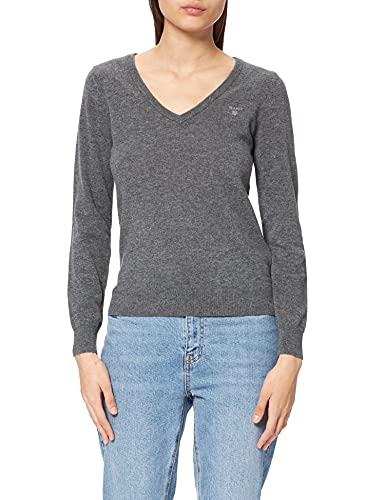 GANT Damen MD. Extrafine Lambswool V-Neck Pullover, DK Charcoal Melange, XXL GANT Damen MD. Extrafine Lambswool V-Neck Pullover, DK Charcoal Melange, XXL von GANT