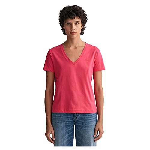 GANT Damen Neck SS T-Shirt ORIGINAL Tshirt MIT V-Ausschnitt, Magenta PINK, XS von GANT