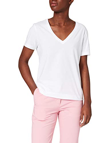 GANT Damen Neck SS T-Shirt ORIGINAL Tshirt MIT V-Ausschnitt, White, S von GANT