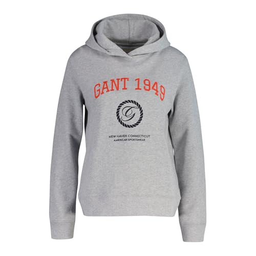 GANT Damen REG Crest Hoodie Kapuzenpullover, Light Grey Melange, 48 GANT Damen REG Crest Hoodie Kapuzenpullover, Light Grey Melange, 48 von GANT