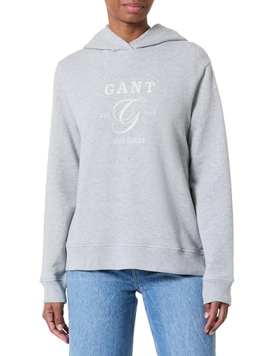 GANT Damen REG Graphic Hoodie Kapuzenpullover, Light Grey Melange, 38 von GANT