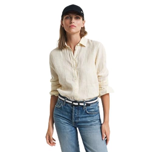 GANT Damen REG Linen Striped Shirt Bluse, Dusty Light Yellow, 36 von GANT
