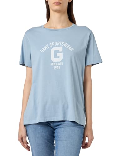 GANT Damen REG Logo SS T-Shirt, Dove Blue, Large von GANT