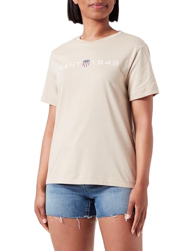 GANT Damen REG Printed Graphic T-Shirt, Dry Sand, Large von GANT